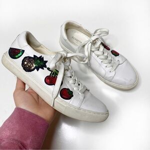 Kenneth Cole White Leather Sneakers Fruit Sequin Low Top Size 7